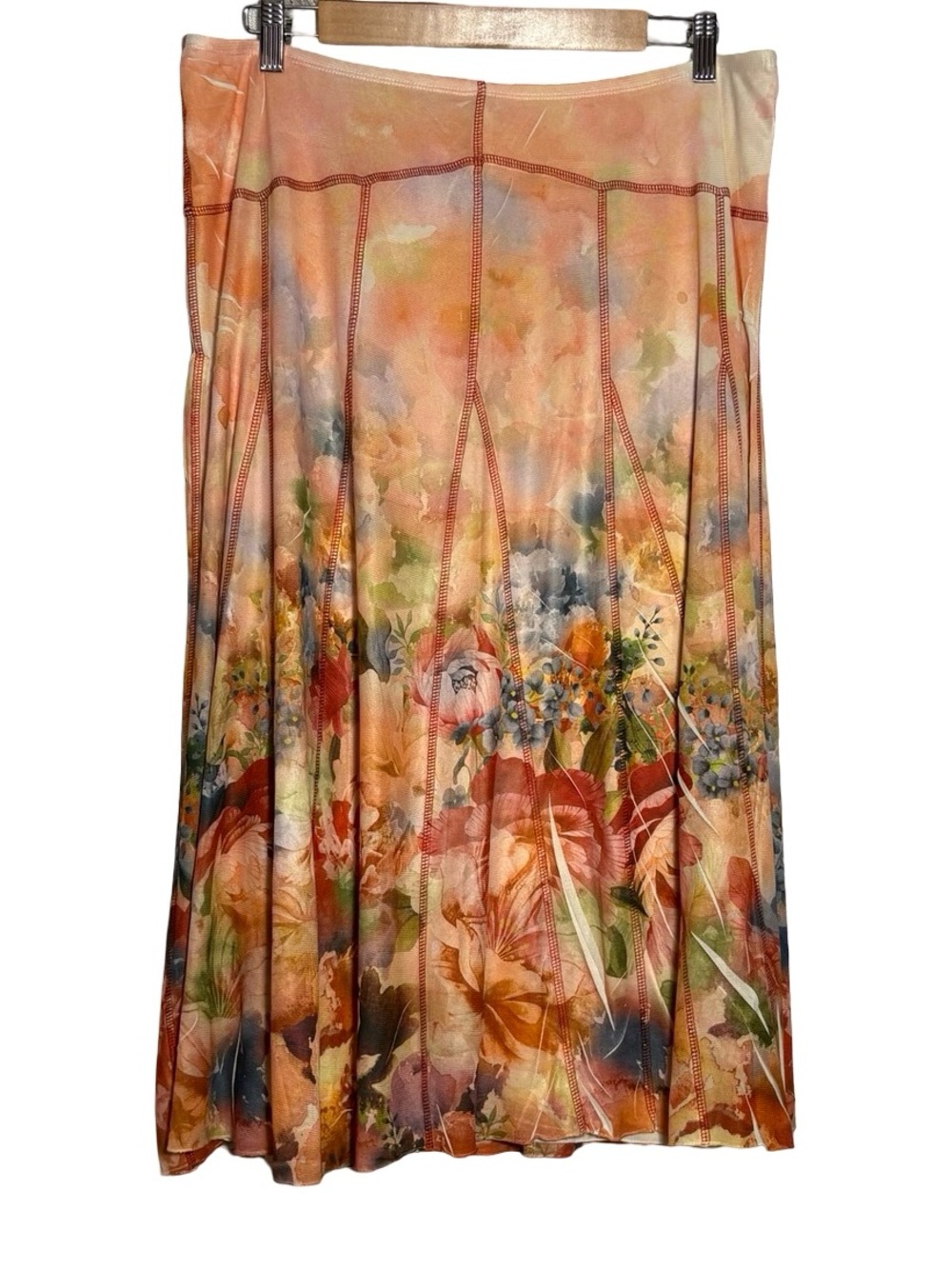 ONE WORLD Peach Floral Midi Skirt